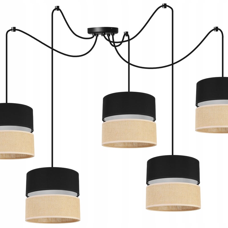 Lampa sufitowa wisząca Light Home LH Juta Pająk 5x E27 60W abażur 20cm tkanina czarny