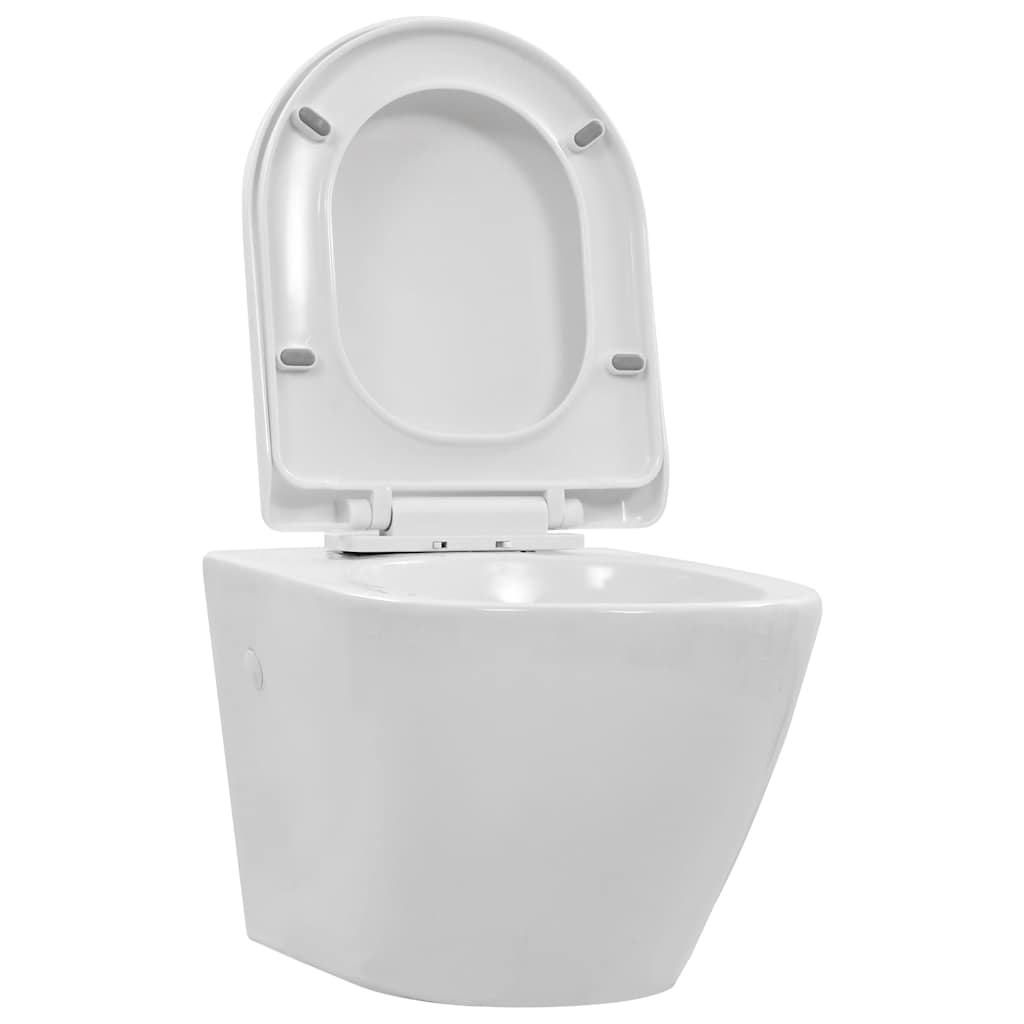 Miska WC Podwieszana Bezkołnierzowa z Deską Ceramiczna Biała