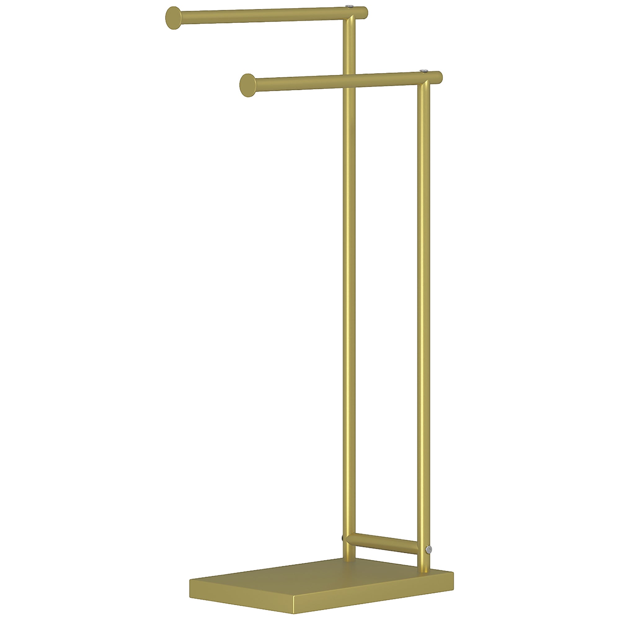 Wolnostojący wieszak na ręczniki z 2 drążkami i metalową ramą, nowoczesny wieszak na ręczniki łazienkowe w kształcie litery L, 35,5 x 20 x 78 cm, złot