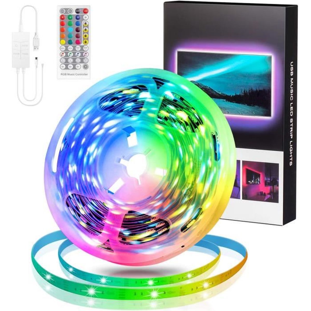 Taśma świetlna LED 5M USB DIY, zmieniająca kolor RGB, synchronizująca muzykę, 5050, 300 LED, z pilotem, dekoracyjna