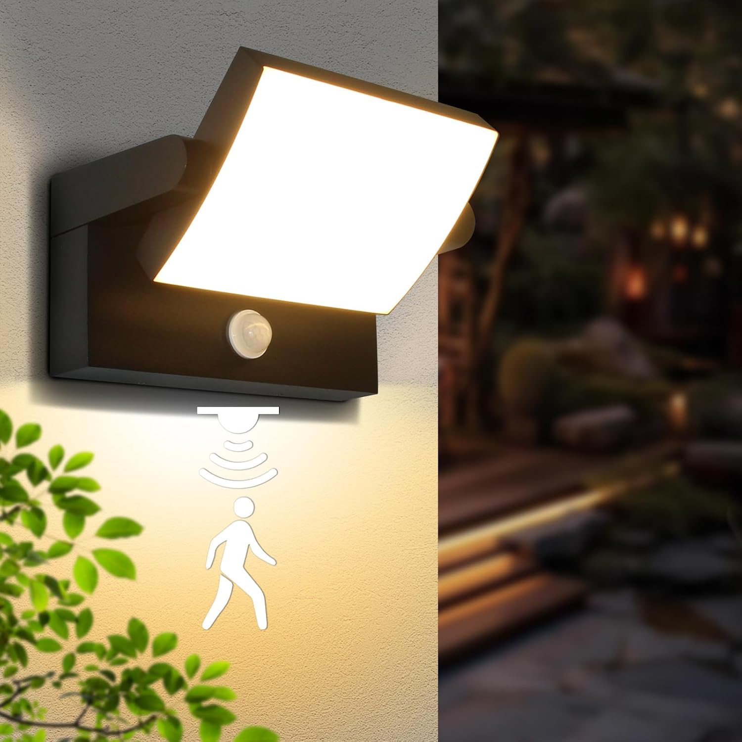 Nowoczesny reflektor zewnętrzny, lampa ścienna na werandę, czarny, ciepłe światło. 1 sztuka.