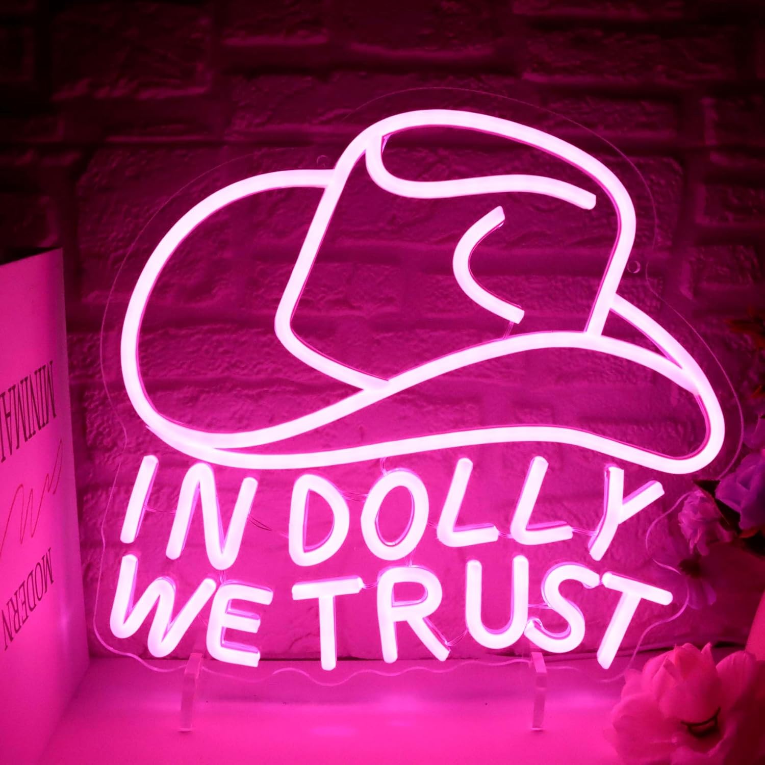 Neon In Dolly We Trust, neon LED, neon zasilany przez USB, regulowana jasność, do powieszenia na ścianie, idealny prezent urodzinowy