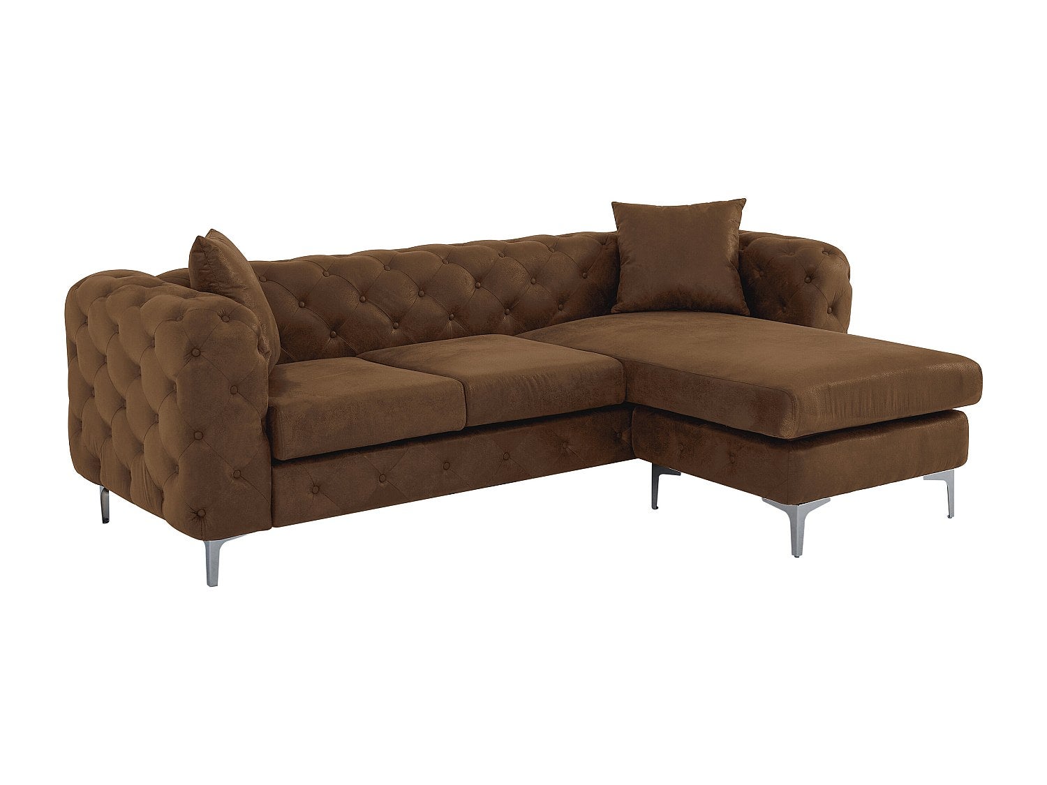 Kanapa narożna odwracalna chesterfield z mikrofibry imitująca brązową postarzaną skórę EDWINA