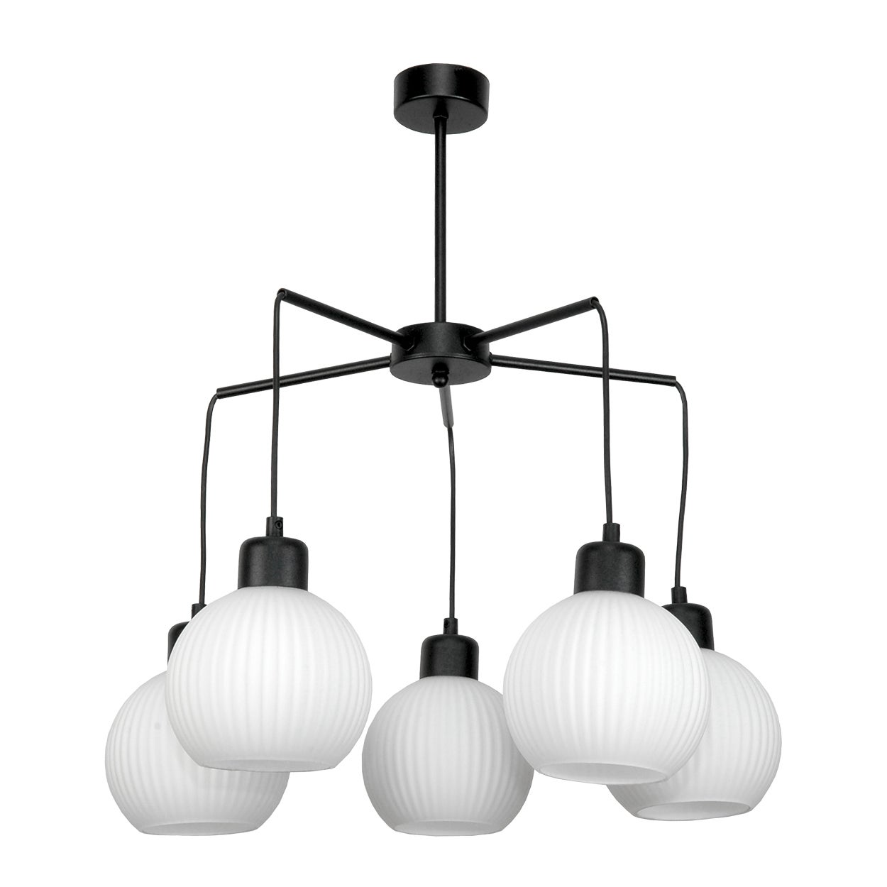Lampa wisząca sufitowa BETIS czarna nowoczesna 5xE27 białe ryflowane klosze Edylit