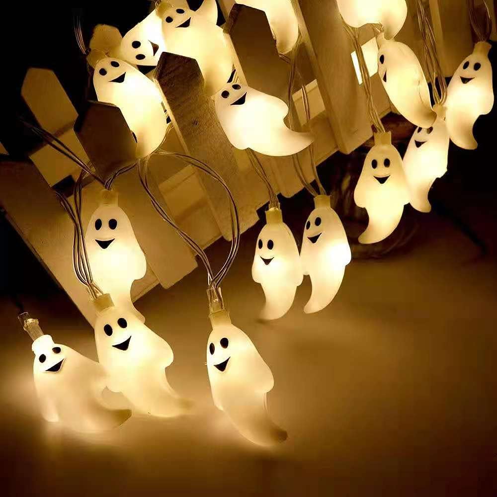Dekoracje na Halloween w kształcie duchów, łańcuch świetlny LED o długości 3,2 m, do stosowania wewnątrz i na zewnątrz.