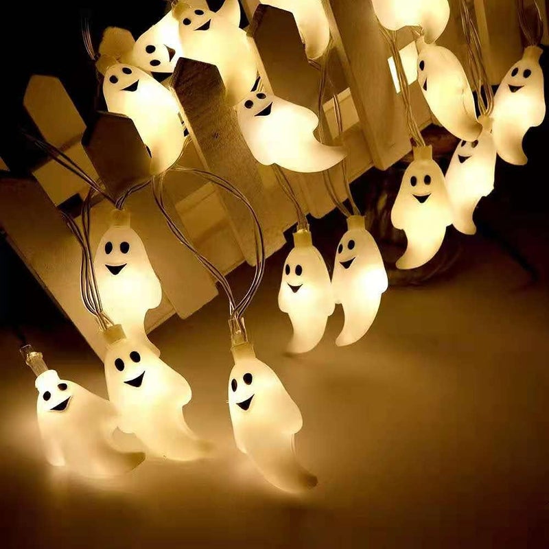 Dekoracje na Halloween w kształcie duchów, łańcuch świetlny LED o długości 3,2 m, do stosowania wewnątrz i na zewnątrz.