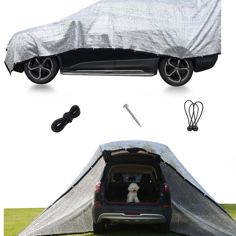 (85%) Siatka przeciwsłoneczna do samochodu, aluminiowa, 4x6 m z akcesoriami, siatka samochodowa dla psa, 80 g/m² HDPE Aluminium