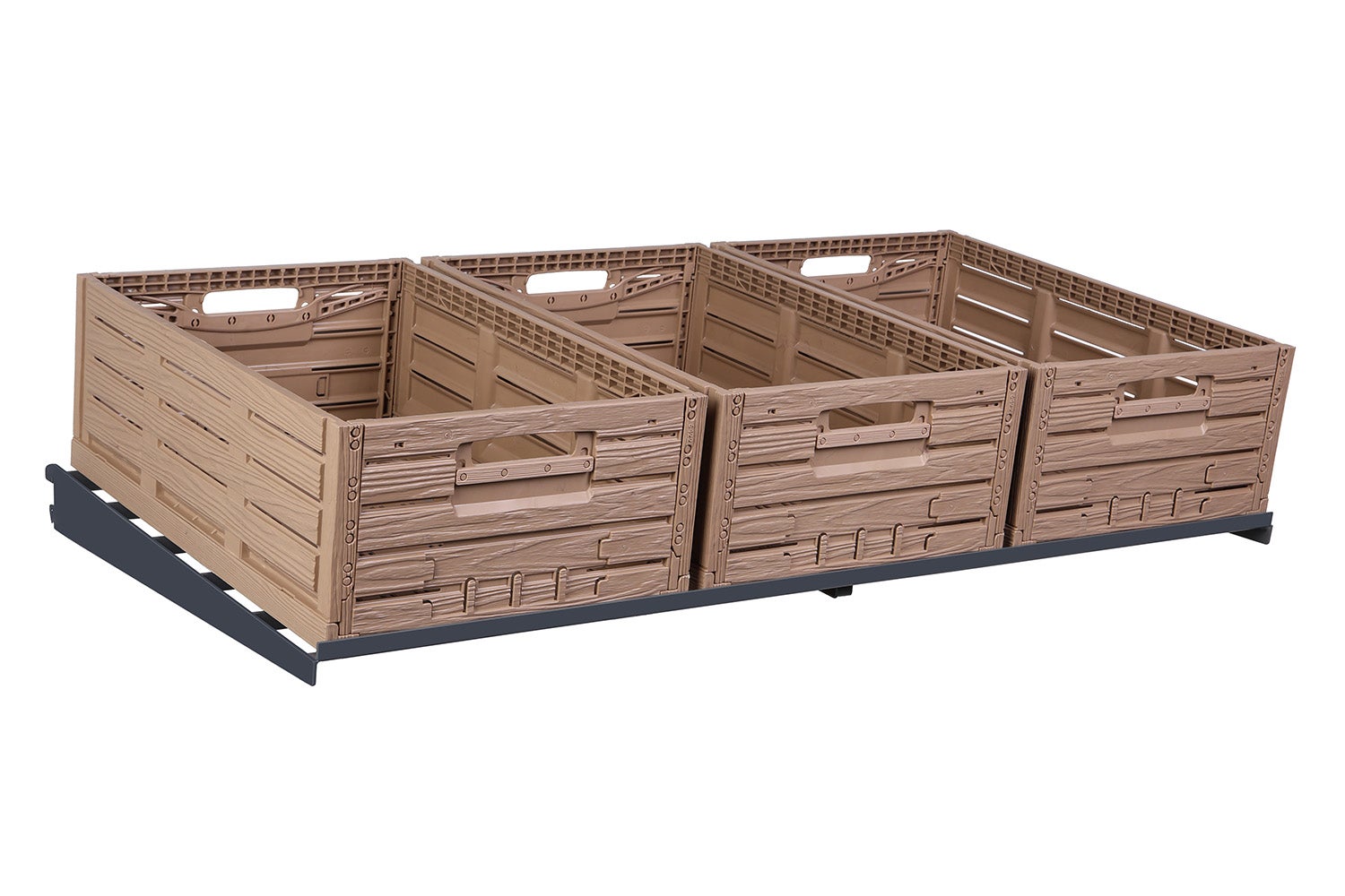 Półka do regału sklepowego na skrzynki warzywne 60x125 ciemny szary + 3 skrzynki składane 60x40x22mcm KTD