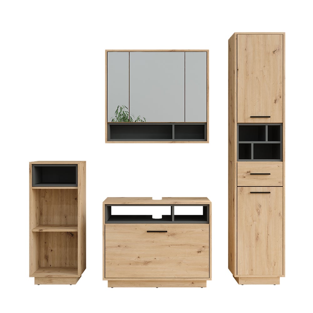 Vicco Zestaw mebli łazienkowych Beatrice, Dąb artisan/Antracyt, 4-częściowy