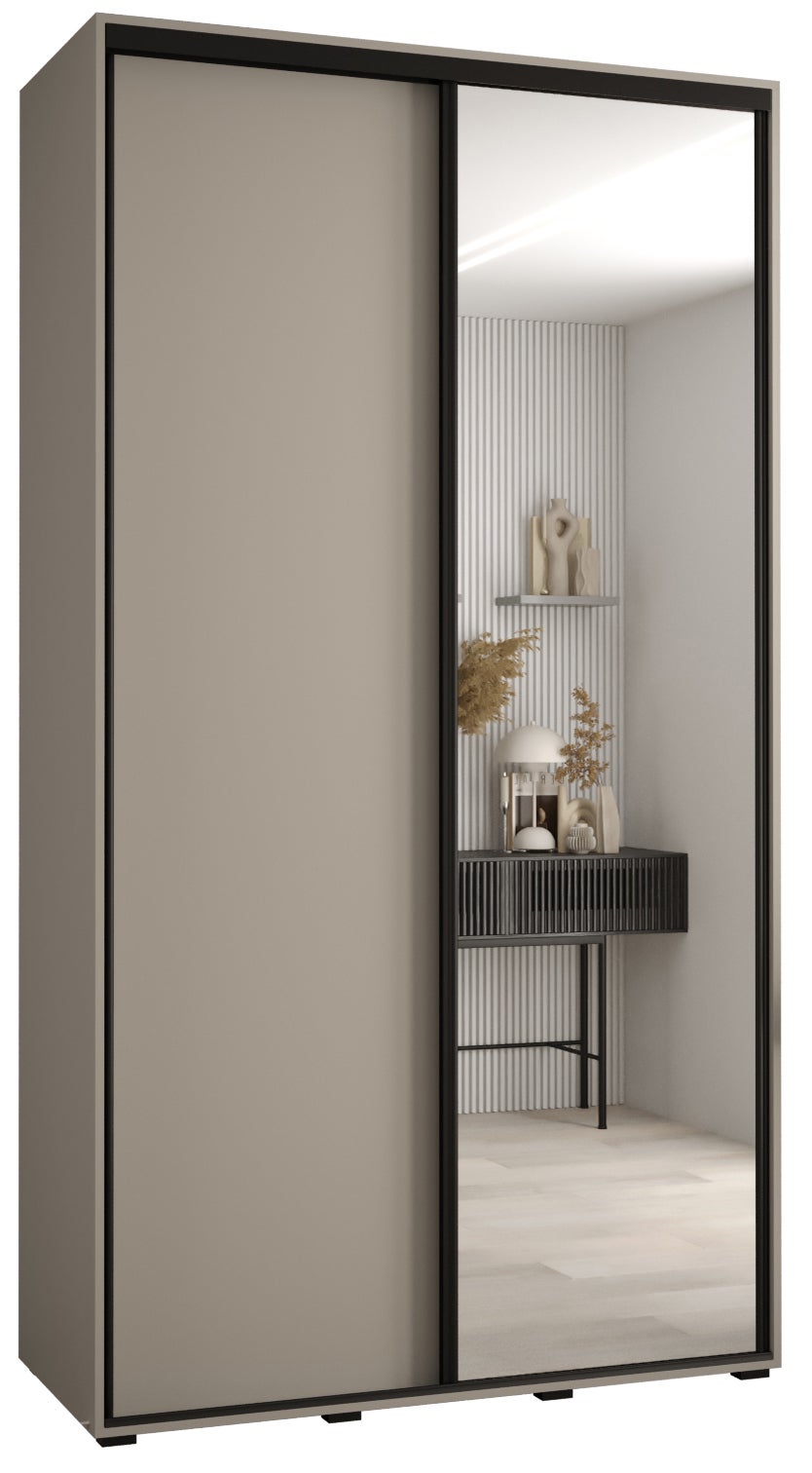 Szafa przesuwna z lustrem wysoka Dakota 3 140 x 60 x 235,2 cm kaszmir + u. czarny - Abiks Meble