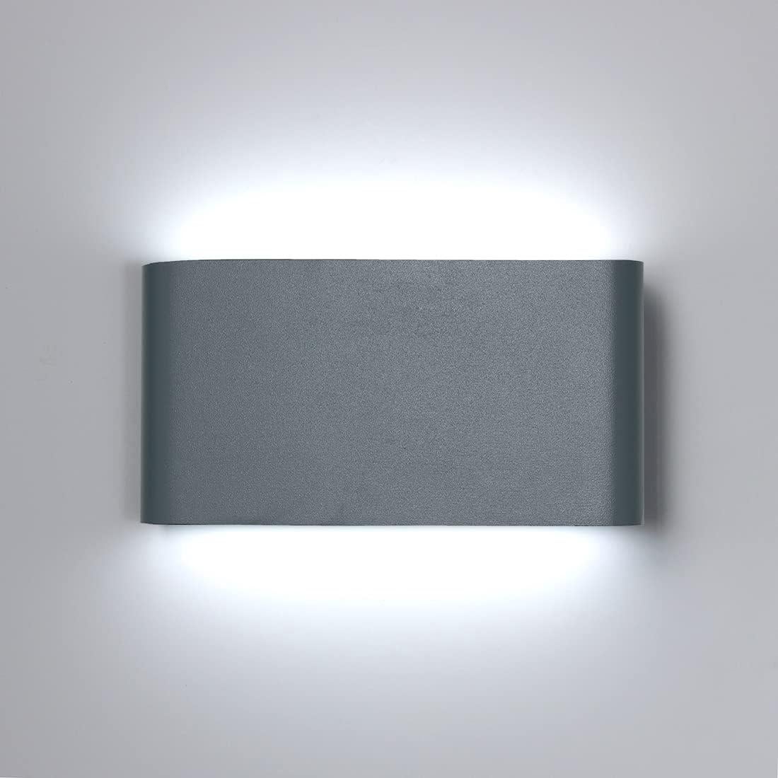 12W LED Kinkiet Zewnętrzny Wodoodporny Aluminum Kinkiety Tarasowe Ogrodowe Korytarzowe Kinkiety Wewnętrzne (Szary)