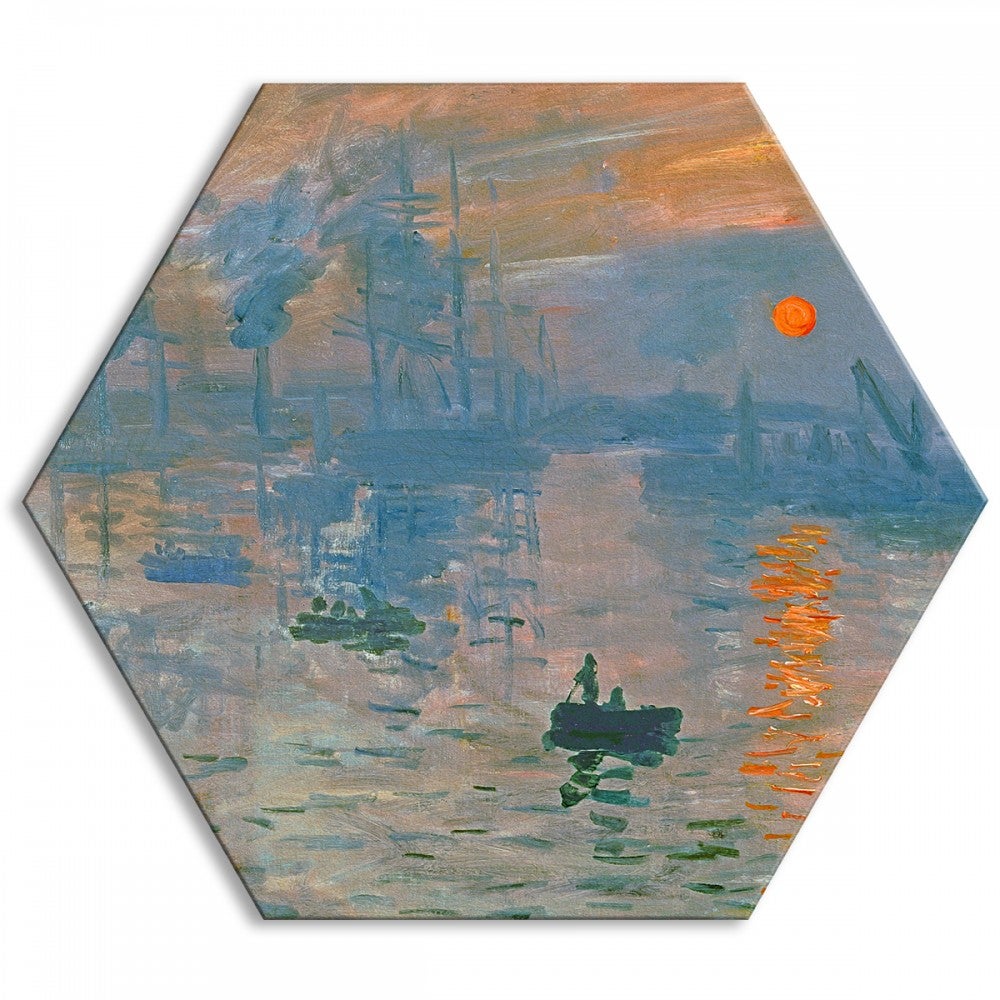 CLAUDE MONET - Wrażenie wschodu słońca - Płótno sześciokątne - Obraz wydrukowany na płótnie i oprawiony w ramę PCV 80X80 CM