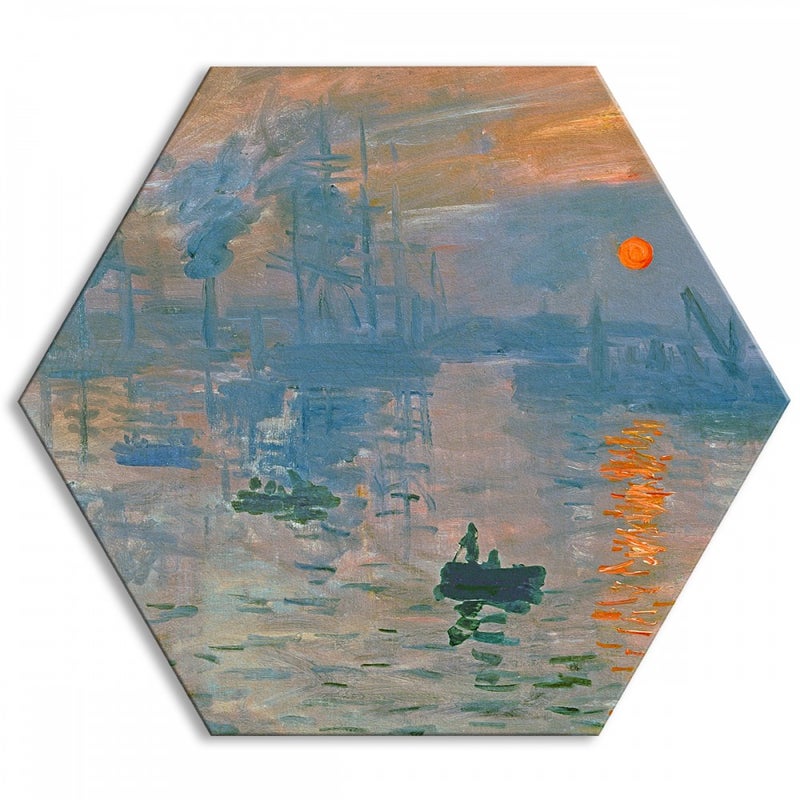 CLAUDE MONET - Wrażenie wschodu słońca - Płótno sześciokątne - Obraz wydrukowany na płótnie i oprawiony w ramę PCV 80X80 CM