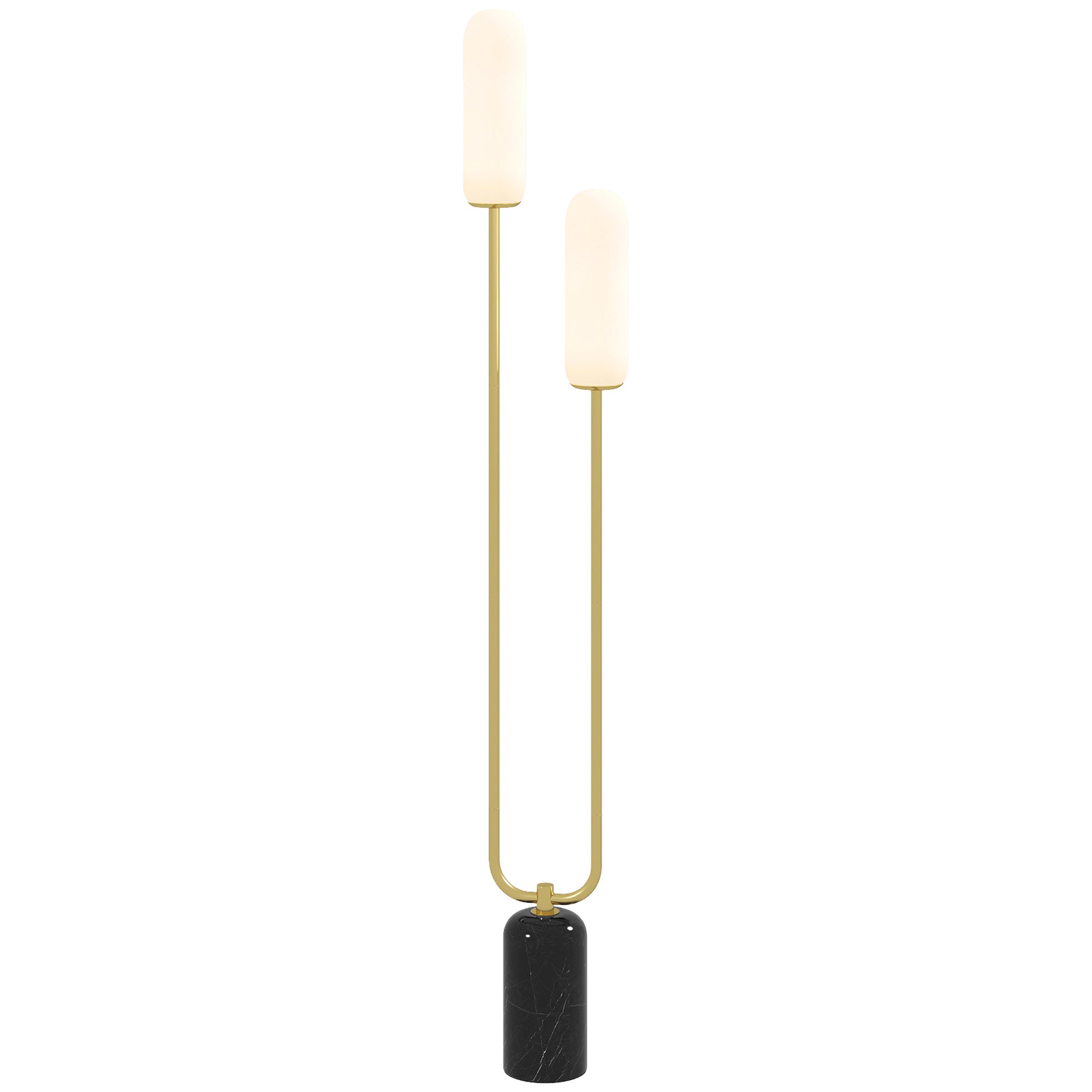 Lampa stojąca do salonu z 2 szklanymi kloszami, marmurową podstawą i przełącznikiem nożnym, biała