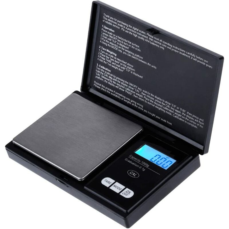 Cyfrowa waga kieszonkowa 1000 g x 0,1 g, waga kuchenna, waga jubilerska, miniaturowa elektroniczna waga kieszonkowa – czarna