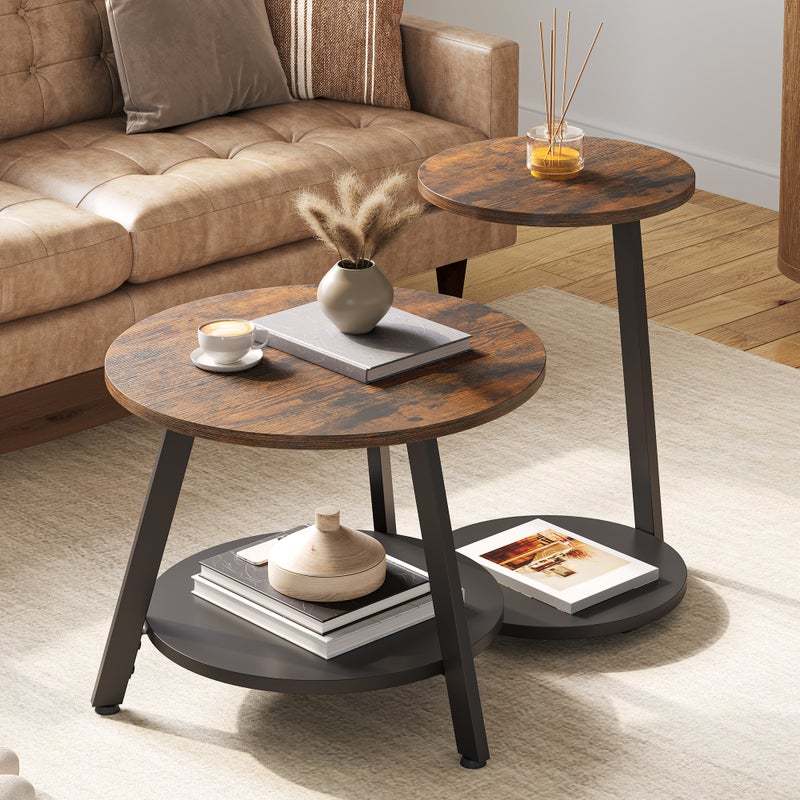YITAHOME – zestaw 2 stolików kawowych – 58 x 58 x 44 cm / 38 x 38 x 61 cm – brązowy