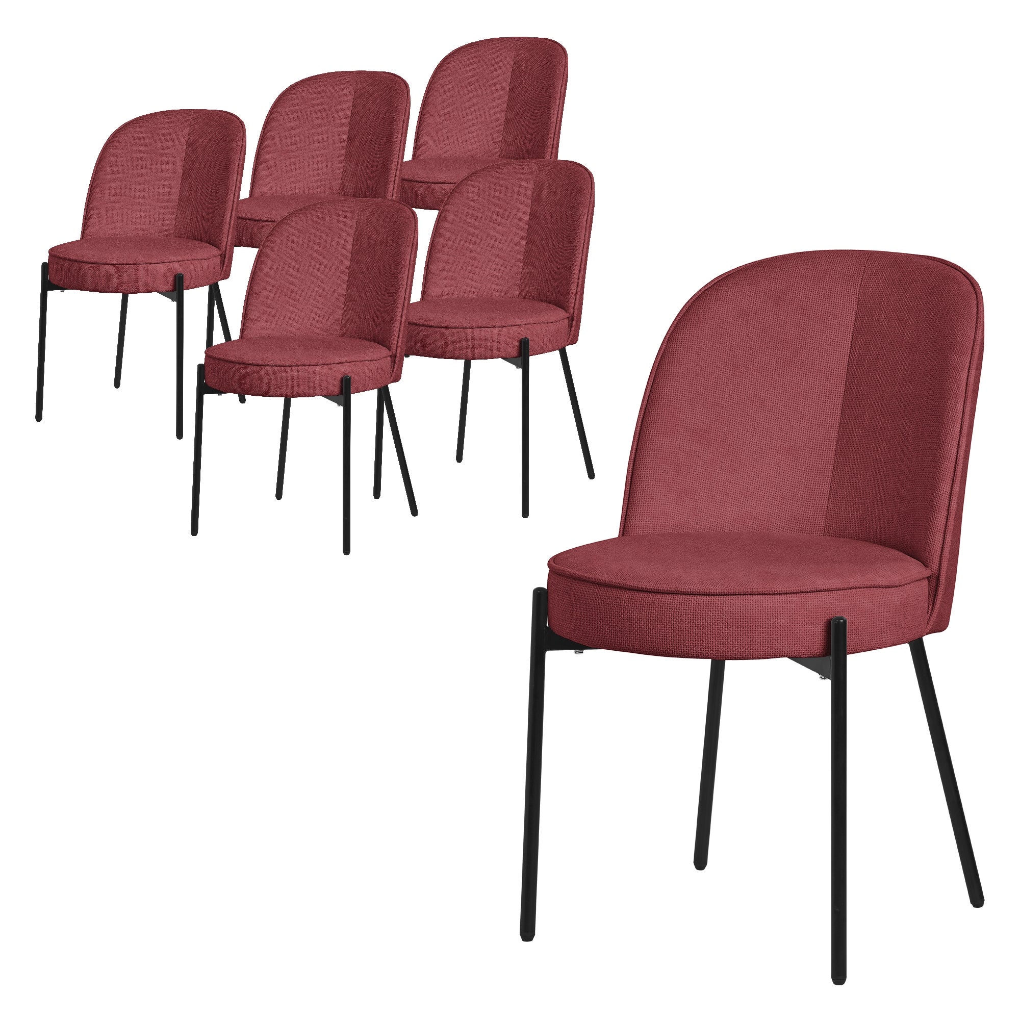 ML-Design krzesła okrągłe do jadalni zestaw 6 czerwony tapicerowane fotele krzesła kuchenne ergonomiczne wygodne metalowe nogi styl nowoczesny