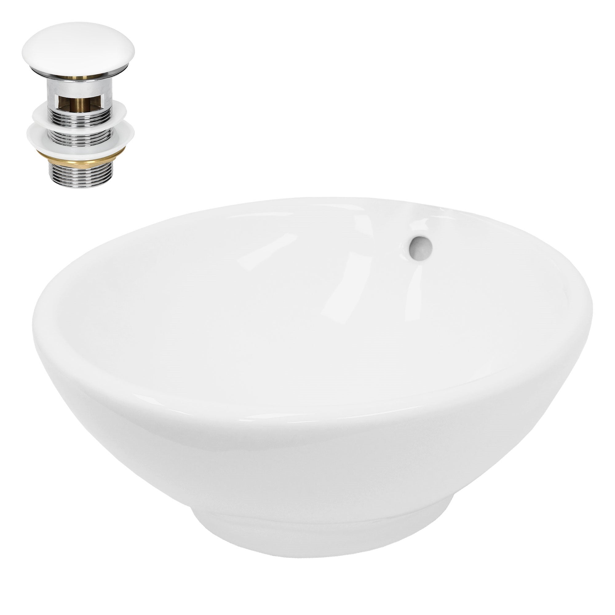 ECD Germany szafka pod umywalke Ø 420x170 mm okragla biala ceramiczna z odplywem do modeli z przelewem nowoczesna umywalka nablatowa zlew lazienkowy