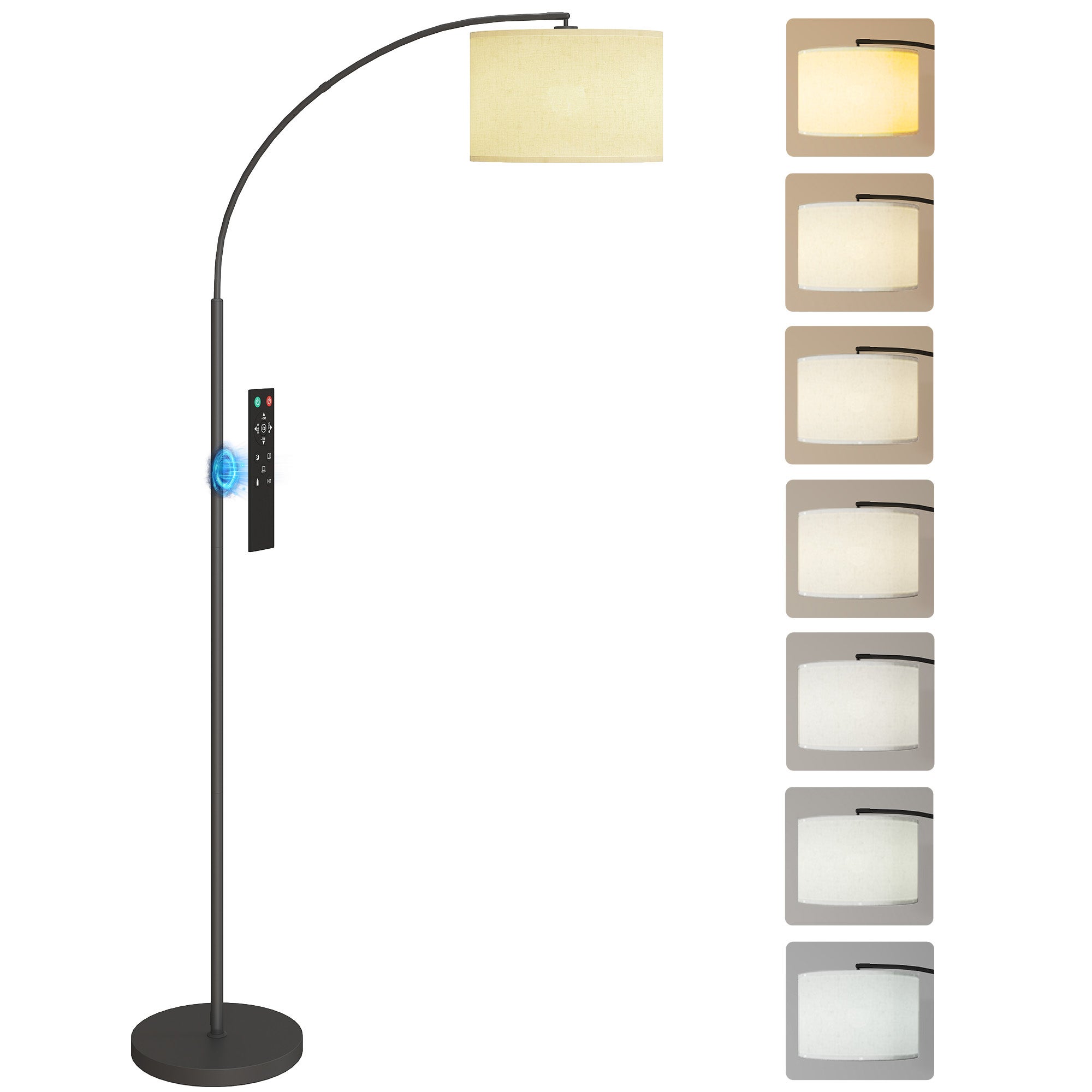 Lampa podłogowa z pilotem, regulowany klosz, 11 temperatur barwowych i 11 poziomów jasności, timer, czarna