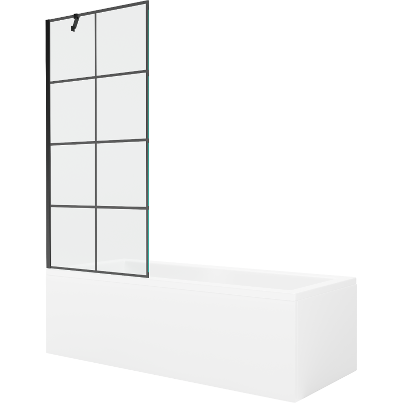 Mexen Cubik wanna prostokątna 160 x 70 cm z obudową i parawanem 1-skrzydłowym 80 cm, czarny wzór - 550316070X9508007077