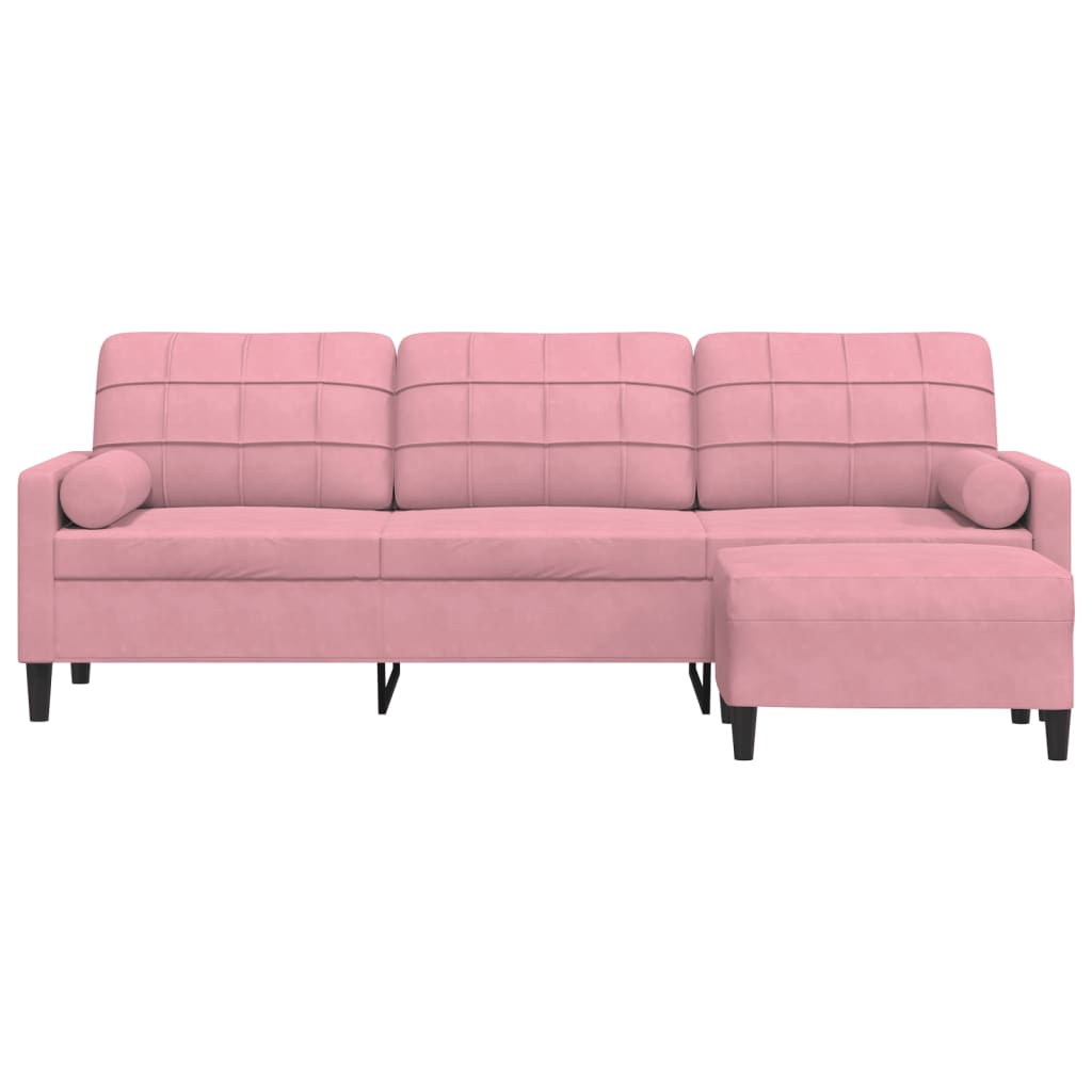 3-osobowa sofa z podnóżkiem, różowy, 210 cm, aksamit