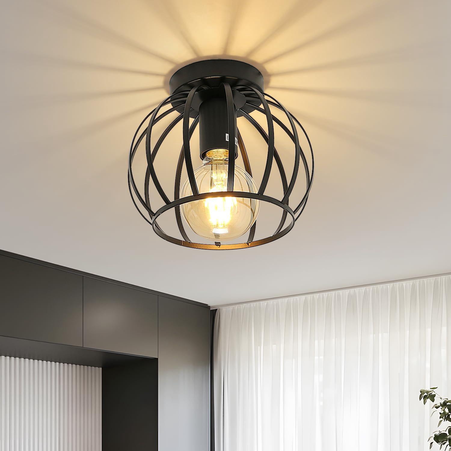 Przyjemna lampa sufitowa w stylu vintage industrial, oprawa sufitowa E27 w stylu retro, metalowa lampa sufitowa do sypialni, przedpokoju (czarna)