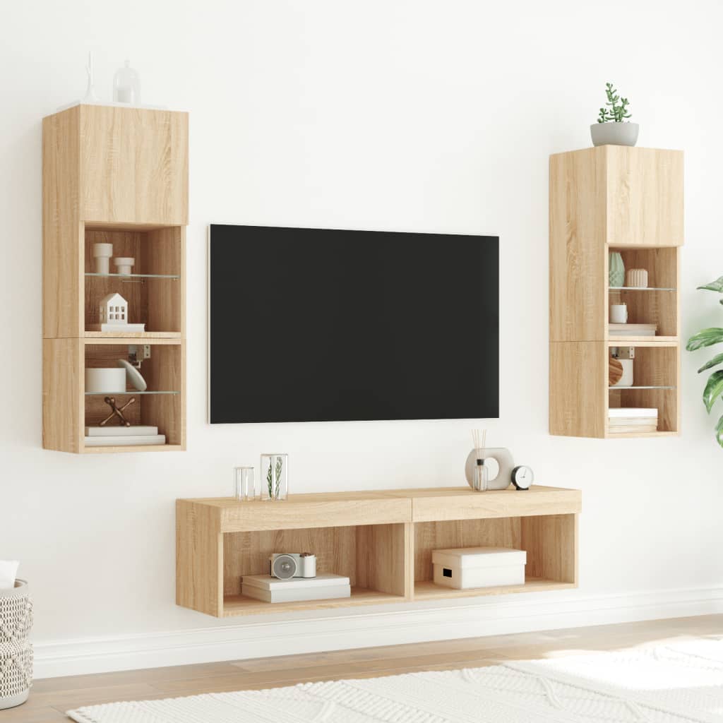 6-częściowy zestaw mebli TV z LED, dąb sonoma