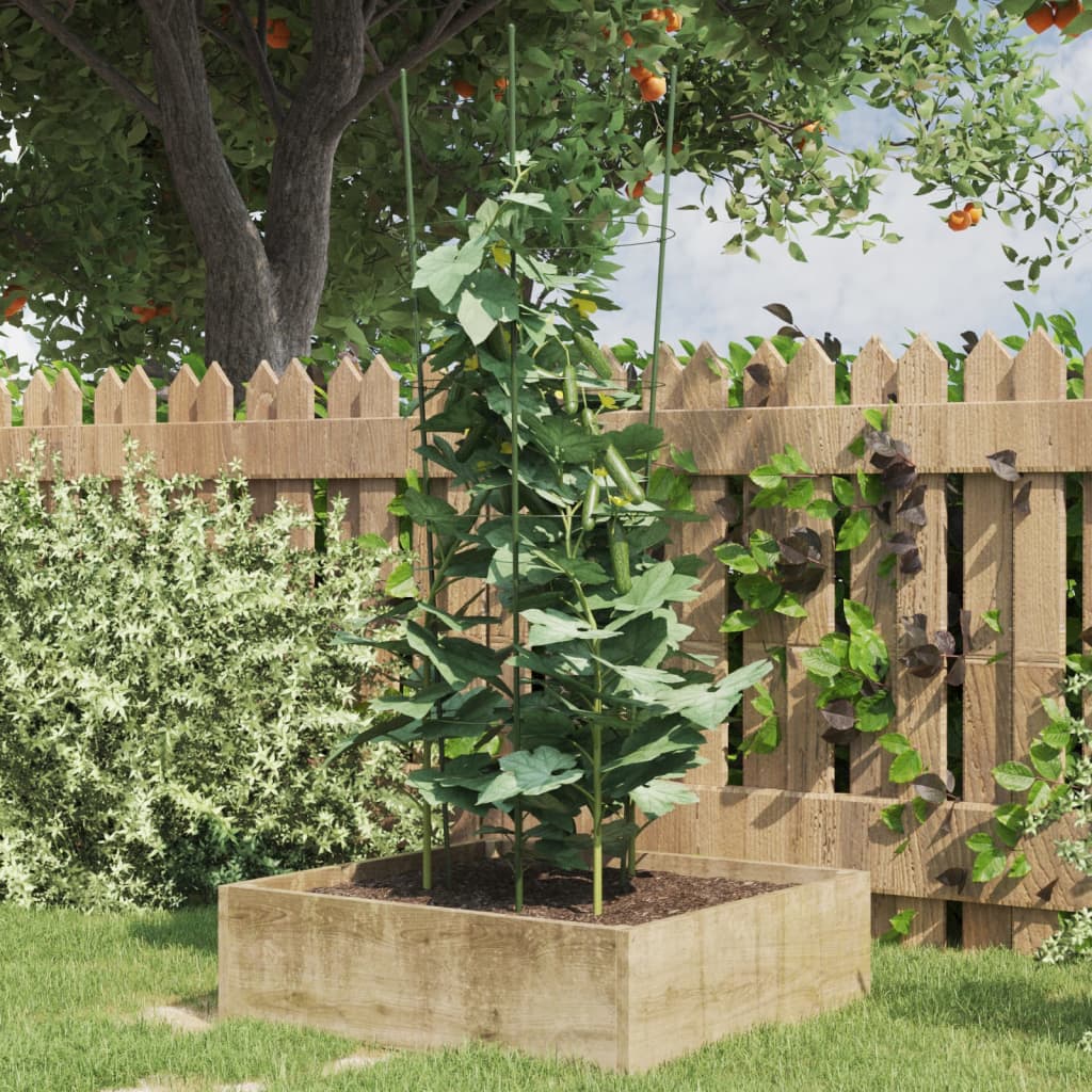 Podpórki dla roślin, z 4 obręczami, 5 szt, zielone, 90 cm, stal vidaXL
