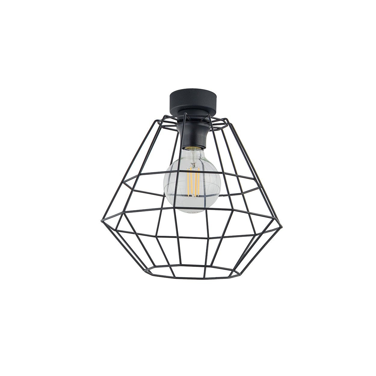 TK Diamond Lampa sufitowa półpłaska z drucianą ramką, czarna 1xE27