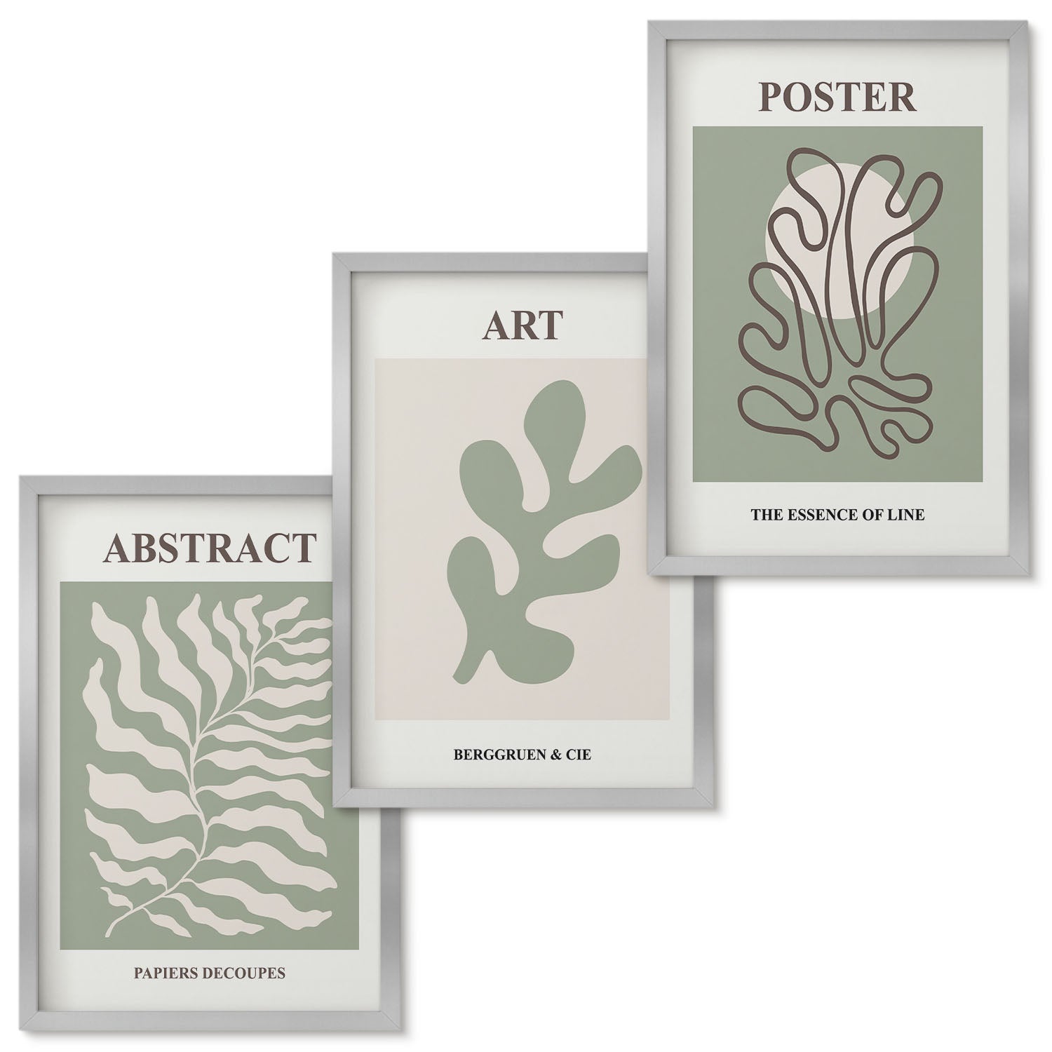 Zestaw obrazów w ramie - 3 części | Wzory roślinne postery Henri Matisse | Srebrna ramka