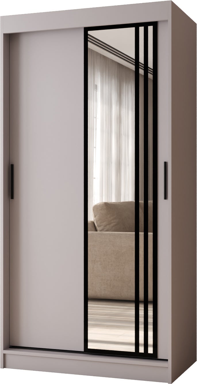 Szafa przesuwna z lustrem GLOSSY 100 x 62 x 200 kaszmir + u. czarny