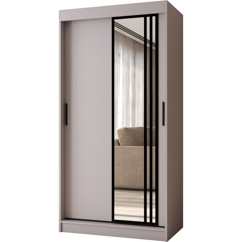 Szafa przesuwna z lustrem GLOSSY 100 x 62 x 200 kaszmir + u. czarny