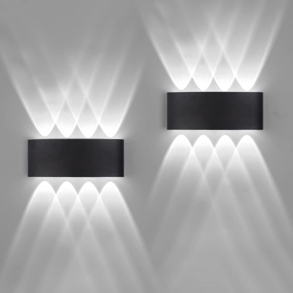 Zestaw lamp ściennych LED do użytku zewnętrznego i wewnętrznego, 8 W, wodoodporne, nowoczesne, aluminiowe lampy ścienne do użytku zewnętrznego (czarne