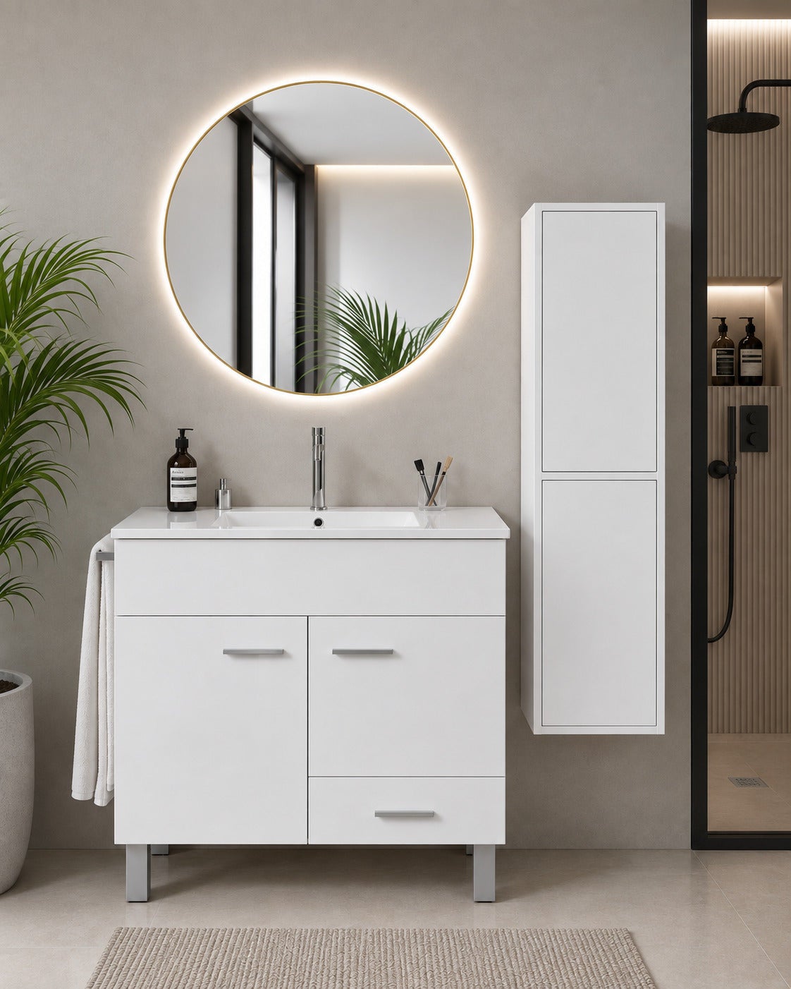Szafka łazienkowa z umywalką ORIGENBATH SAMOS bez lustra 70x40 cm biały z kolumną