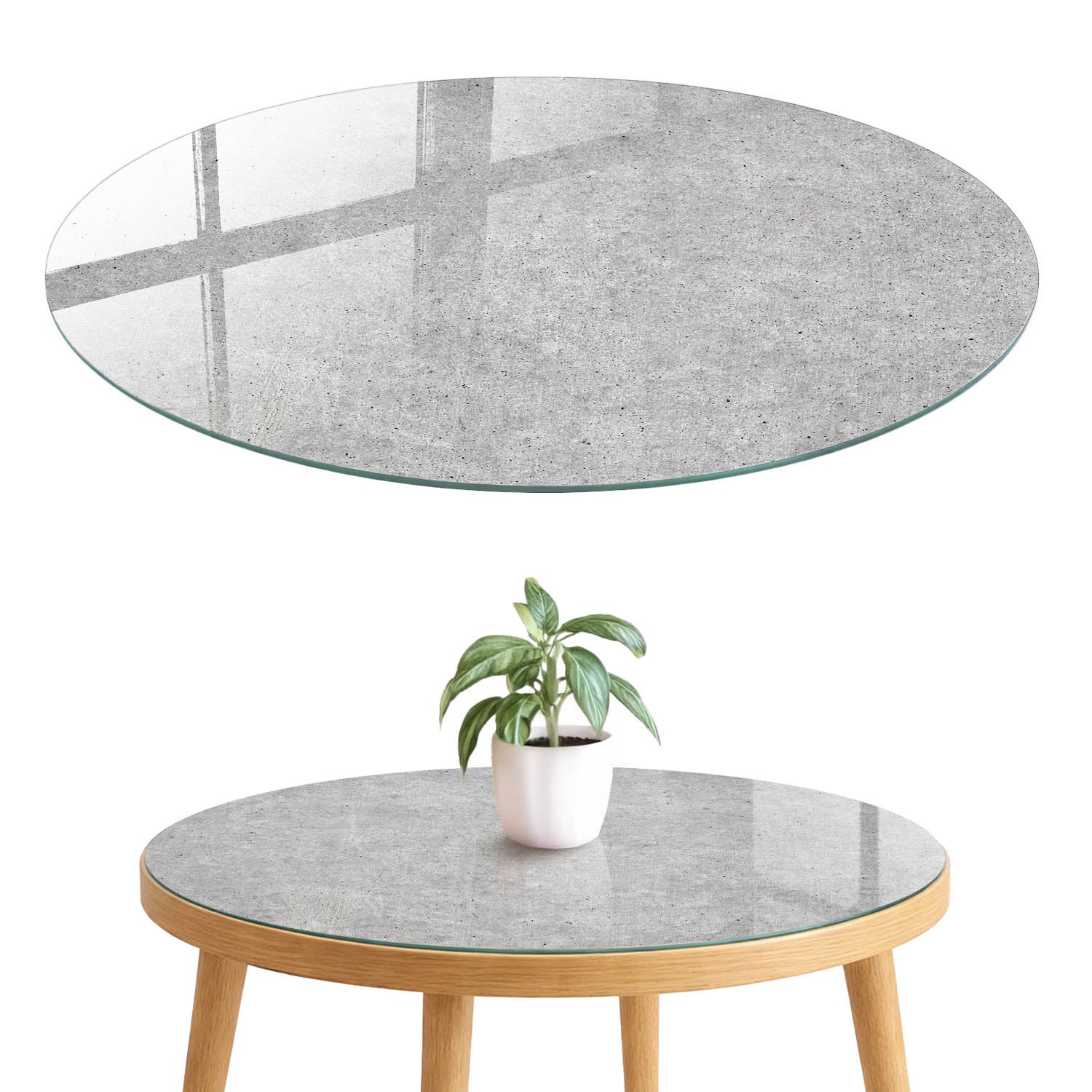 Hartowany blat szklany z printem - stylowa osłona zniszczonego lub starego blatu fi60 cm Betonowy wzór
