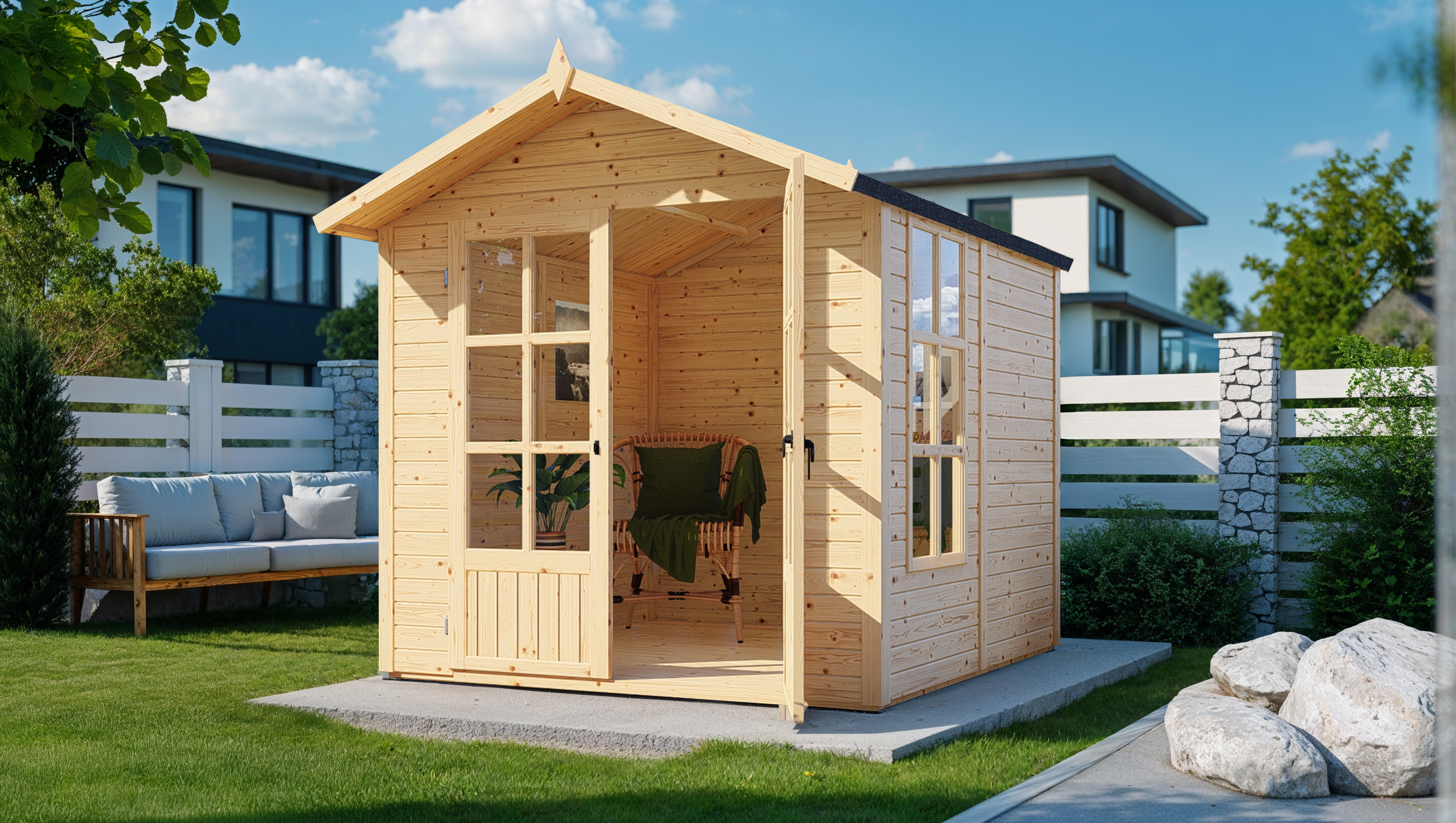 Domek ogrodowy BERTILO Melrose z podłogą, ściany 19 mm, niepomalowany