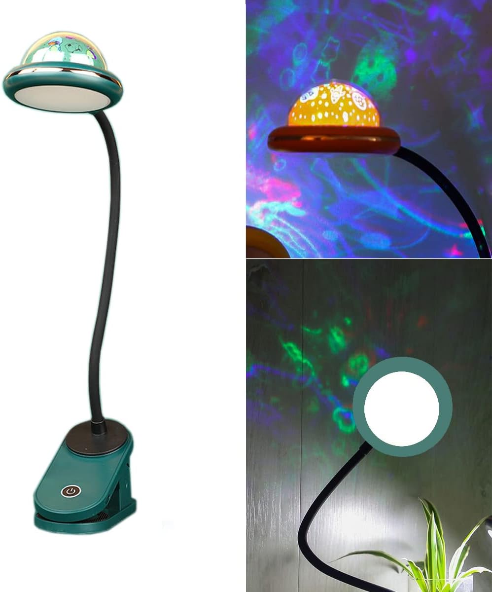 Lampka z Klipsem Dla Dzieci, Lampka do Czytania LED z Klipsem, Ładowana przez USB z Projekcją Gwiazd, 4000k Lampka Nocna z Gęsią Szyją 360° Dotykowa