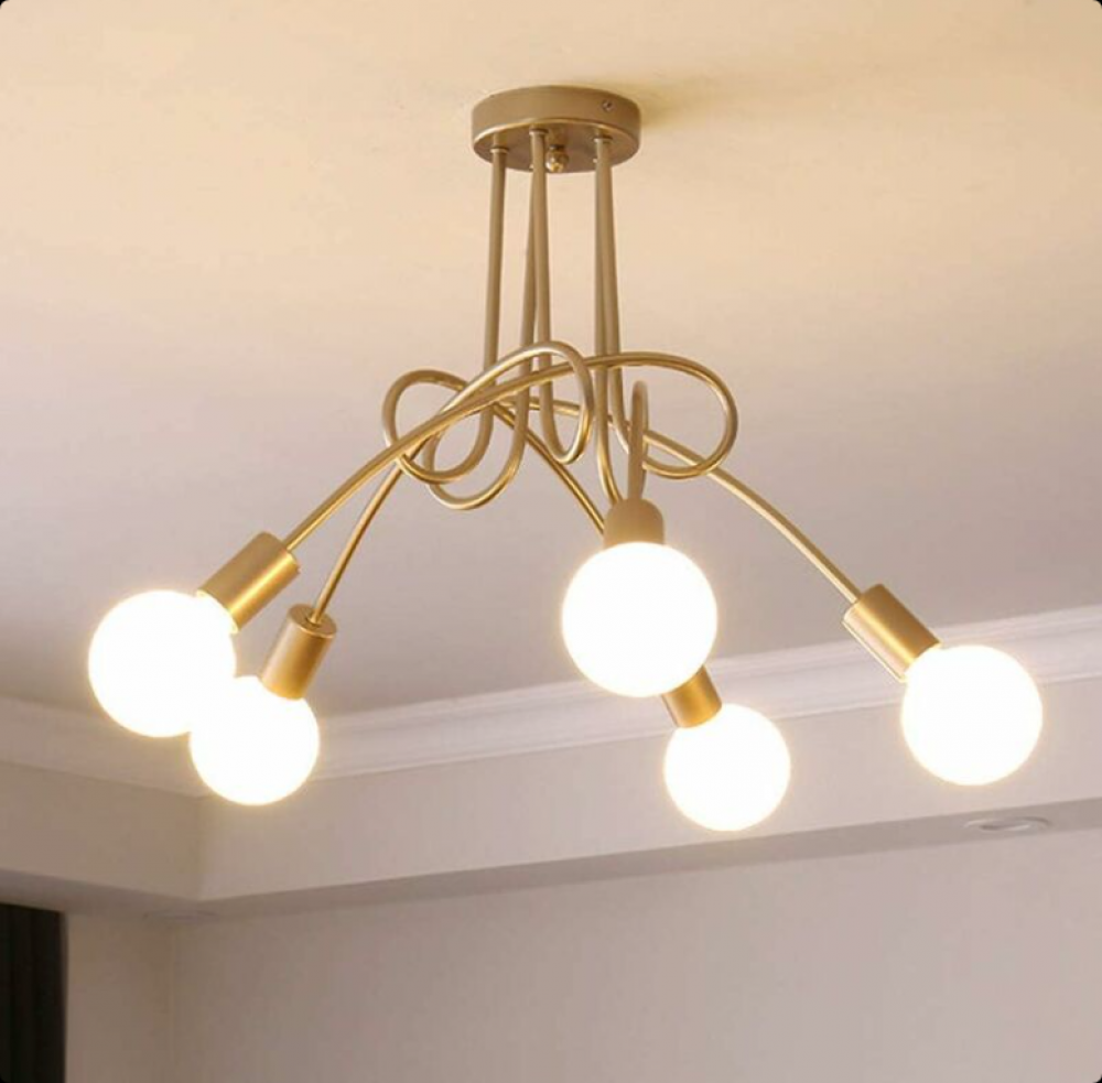 Metalowy żyrandol sufitowy w stylu retro industrialnym z kloszem E27, nowoczesna oprawa oświetleniowa do salonu, sypialni, jadalni, 5 złotych świateł