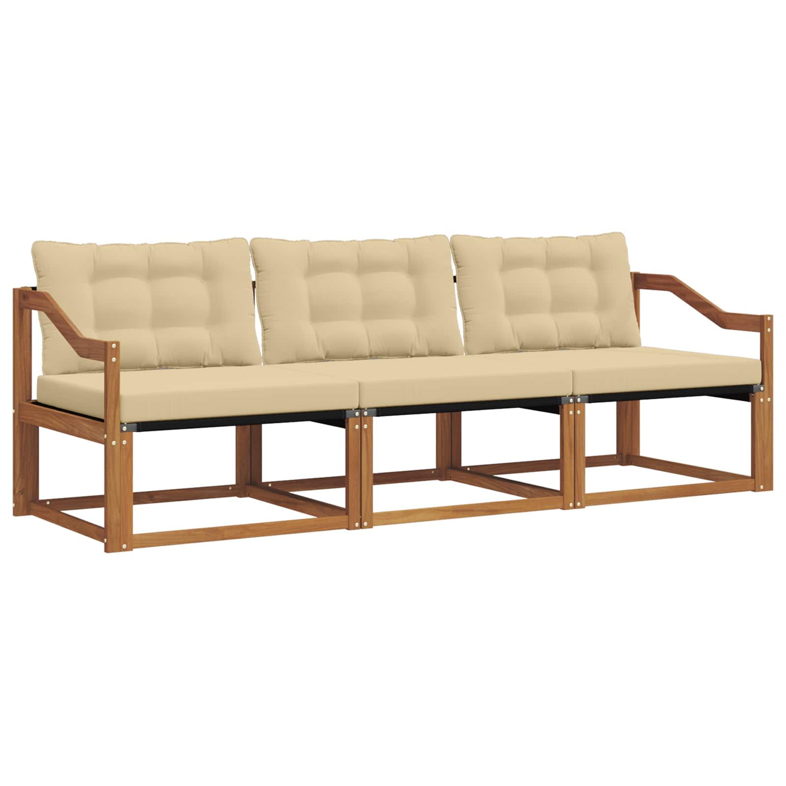 Sofa Ogrodowa Modułowa 3-Osobowa Drewniana z Beżowymi Poduszkami na Taras