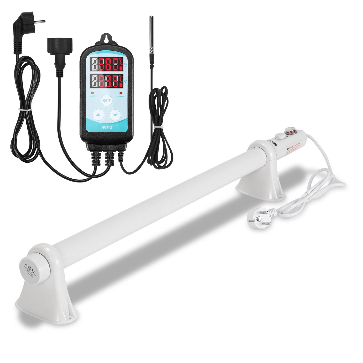Elektryczny grzejnik rurowy 90 W do szklarni i hydroponiki, 700 mm, termostat 0–90 °C, cyfrowy regulator 3000 W w zestawie, biały
