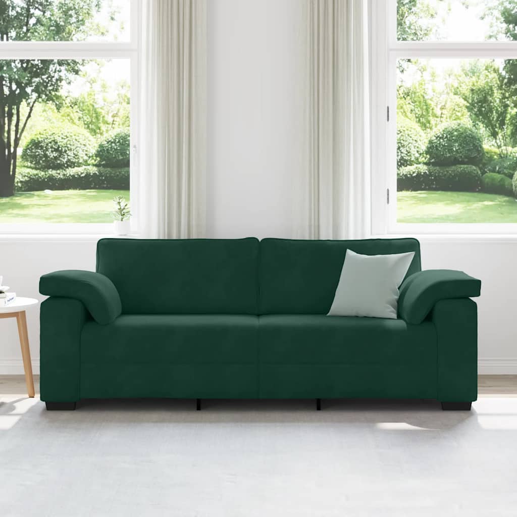 Sofa 3-osobowa, ciemnozielona, 220x77x82 cm, aksamit