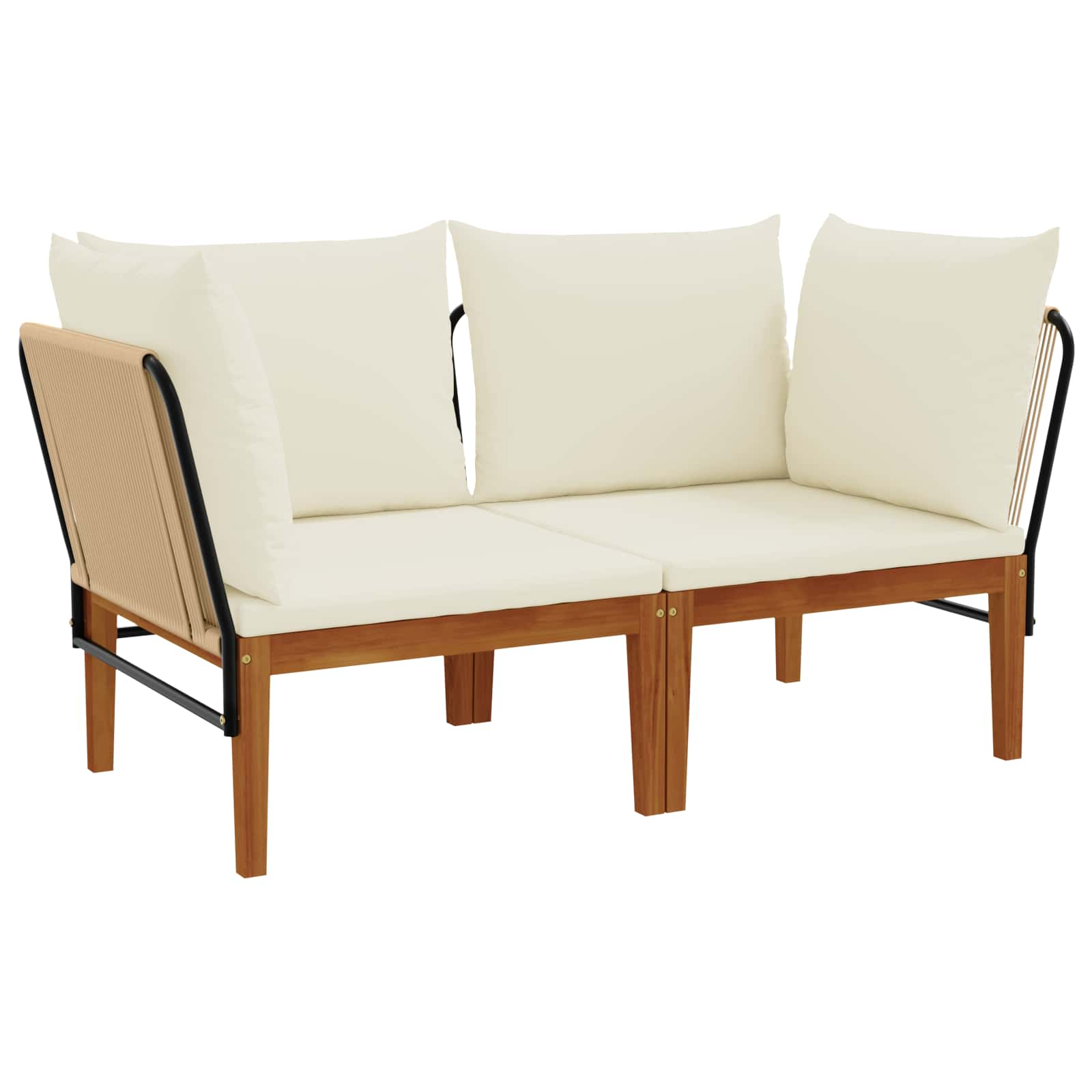Sofa Ogrodowa Modułowa 2-Osobowa Drewniana z Kremowymi Poduszkami na Taras