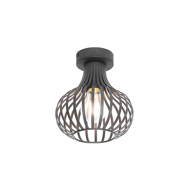 Qazqa nowoczesny plafon - Saffira - czarny, okrągły, max. 40w, kompatybilny z żarówką LED, e27, 18cm oświetlenie wewnętrzne