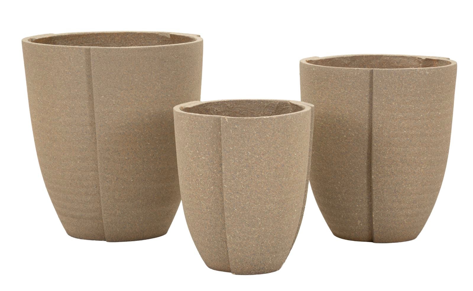 Zestaw 3 doniczek zewnętrznych Peru Tris Polyresin – nowoczesne szare wazony Ø 43x47, 36x41,5, 30,5x34,5 cm – odporne na warunki atmosferyczne – Moden