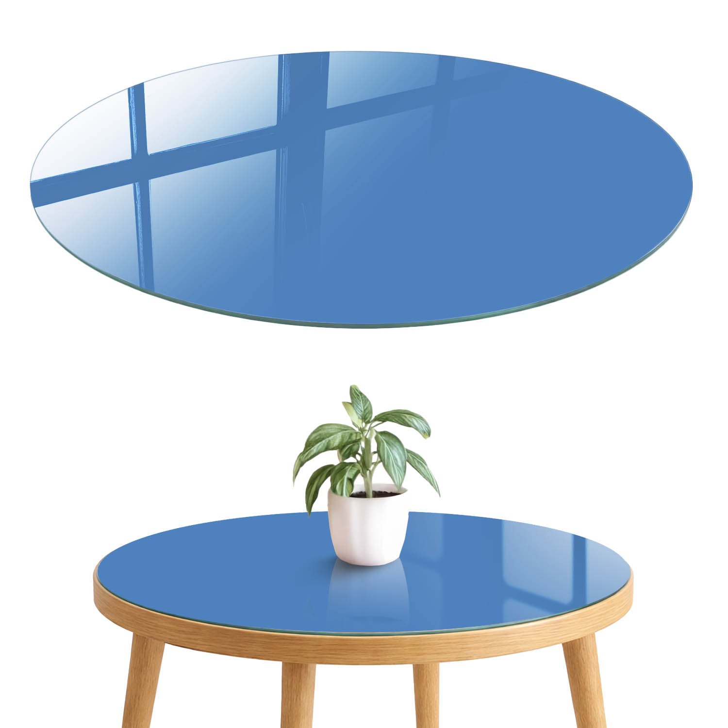 Blat szklany z grafiką i nadrukiem 4 mm - ochrona, dekoracja i metamorfoza mebli fi50 cm Kolor niebieski
