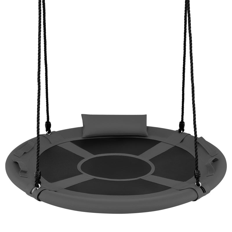 Okrągła huśtawka Bird's Nest 100 CM, z uchwytem, poduszką, wyściełaną metalową ramą, linami o regulowanej wysokości, do użytku wewnątrz, szara