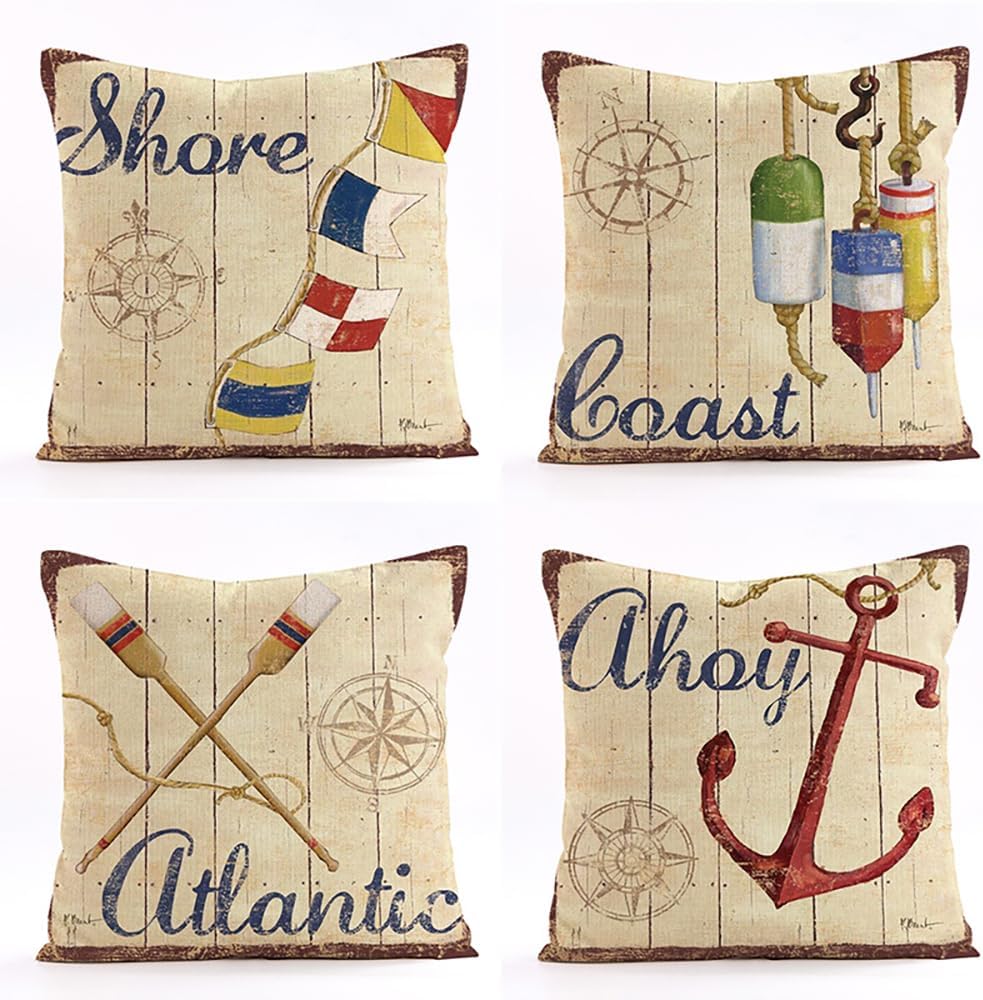 Poszewka na poduszkę w stylu marynistycznym 45 x 45 cm, motyw koła statku, dekoracyjna poszewka na poduszkę na sofę w stylu oceanu i kreskówki