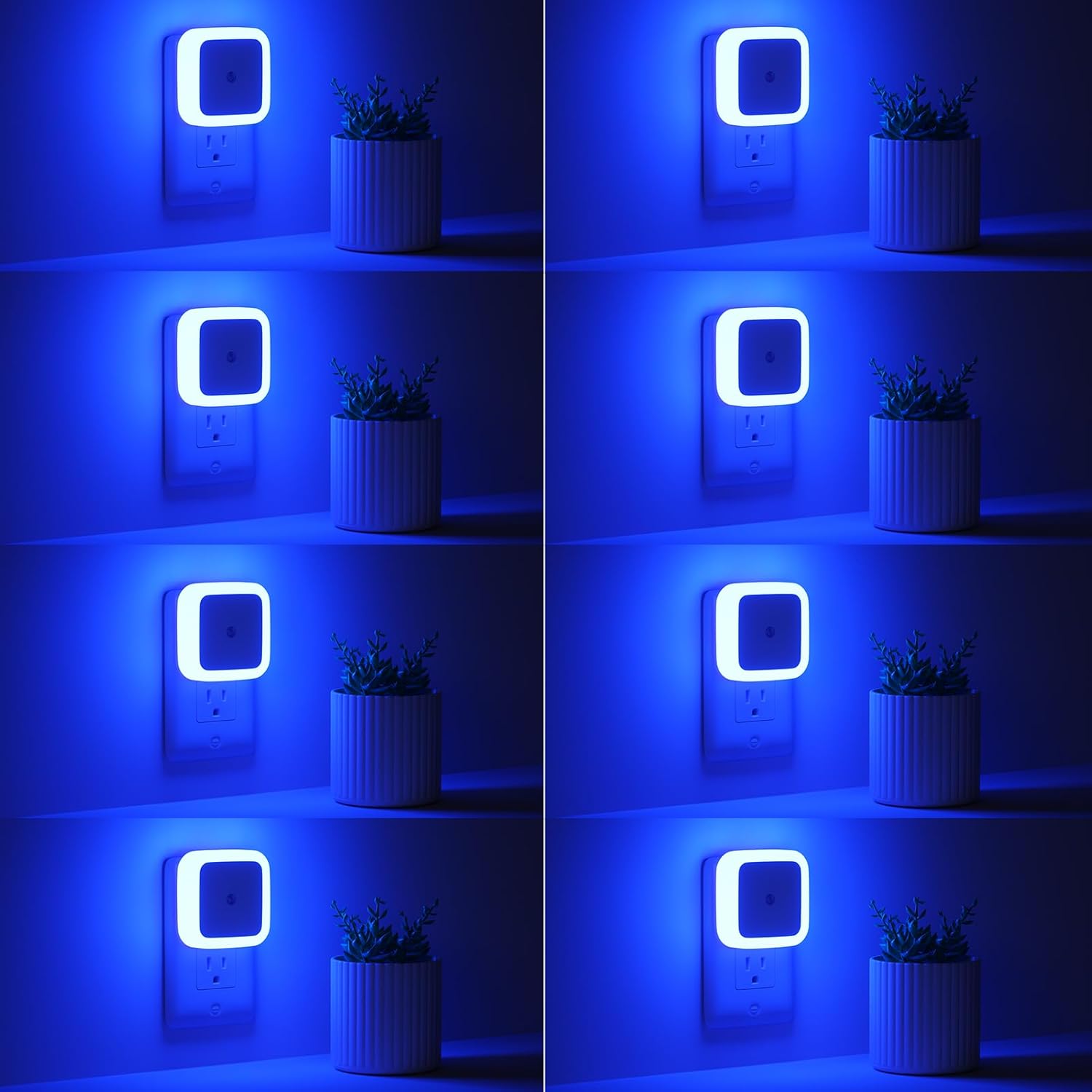 Zestaw 8 wtykowych lampek nocnych, lampki nocne LED do użytku nocnego (niebieskie światło)