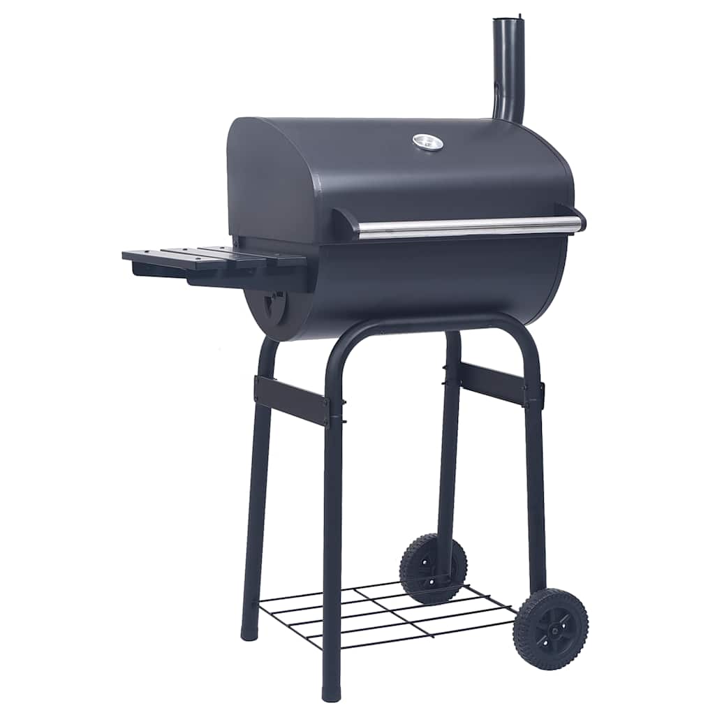 Grill Węglowy z Wędzarnią z Bocznym Stolikiem Stalowy Czarny do Ogrodu