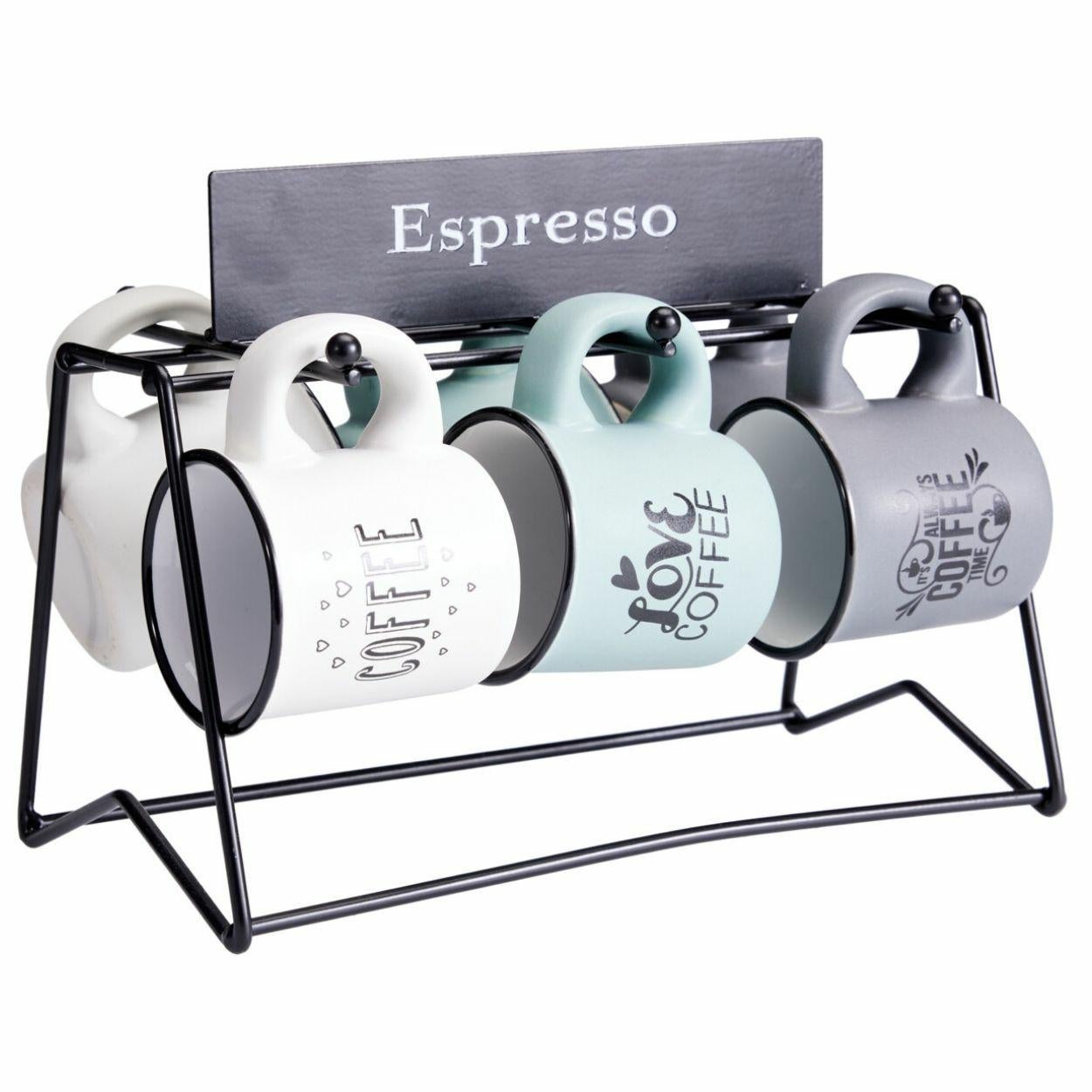 Zestaw 6 filiżanek do espresso HowHomely ze stojakiem 110 ml